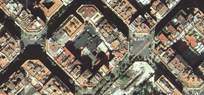 Aerial view of the unique diamond-shaped intersections of Barcelona.